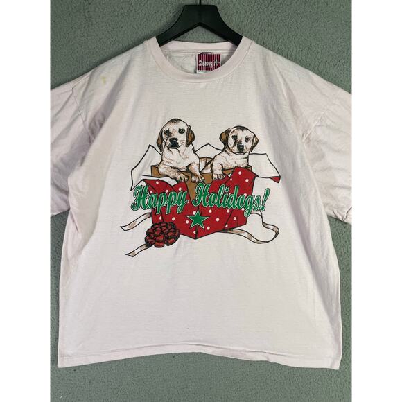 Vintage 90s Sleepygirl Holidogs Christmas Puppy Graphic T-Shirt USA One Size - Picture 4 of 8